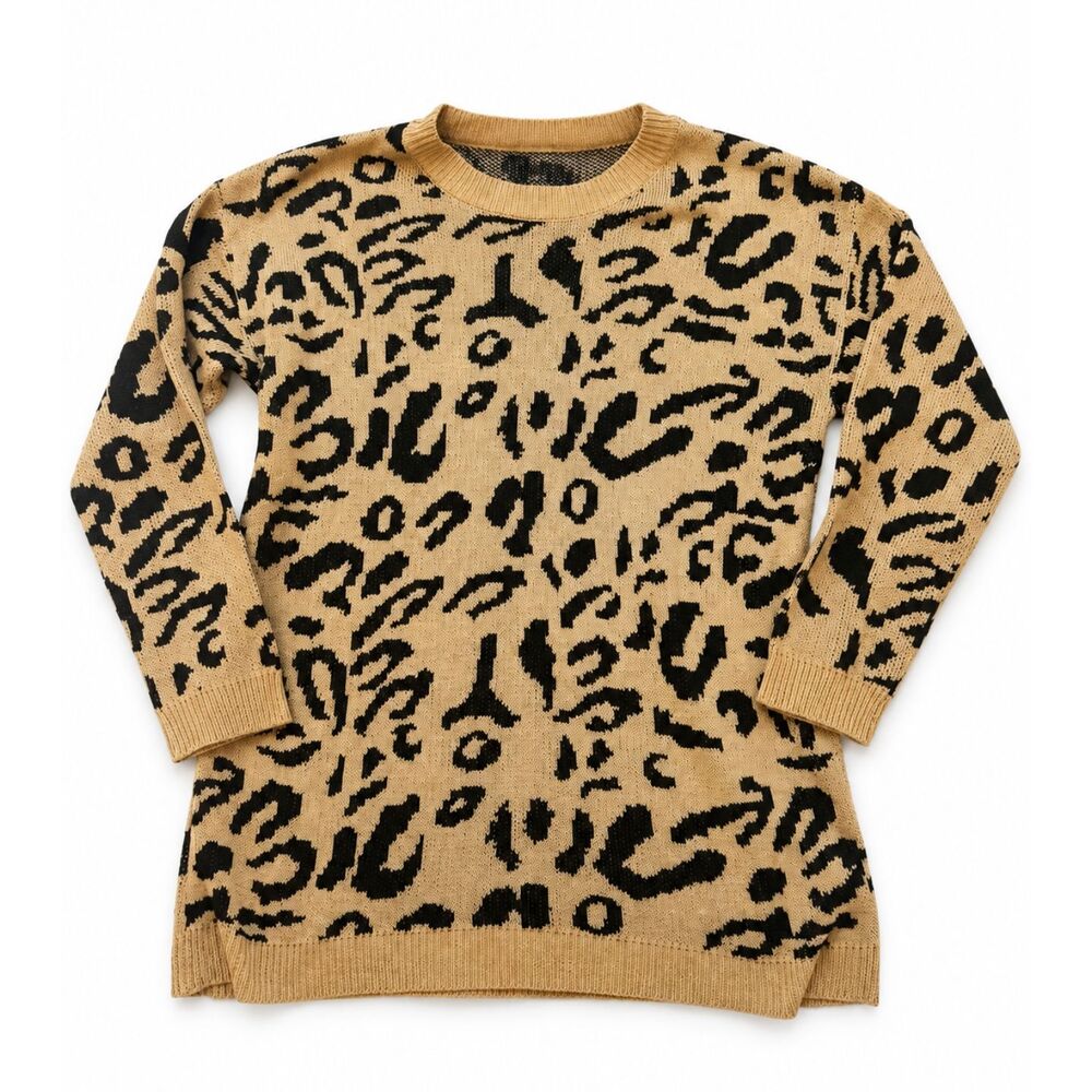 Oversized Leopard Print Crewneck Sweater Womens